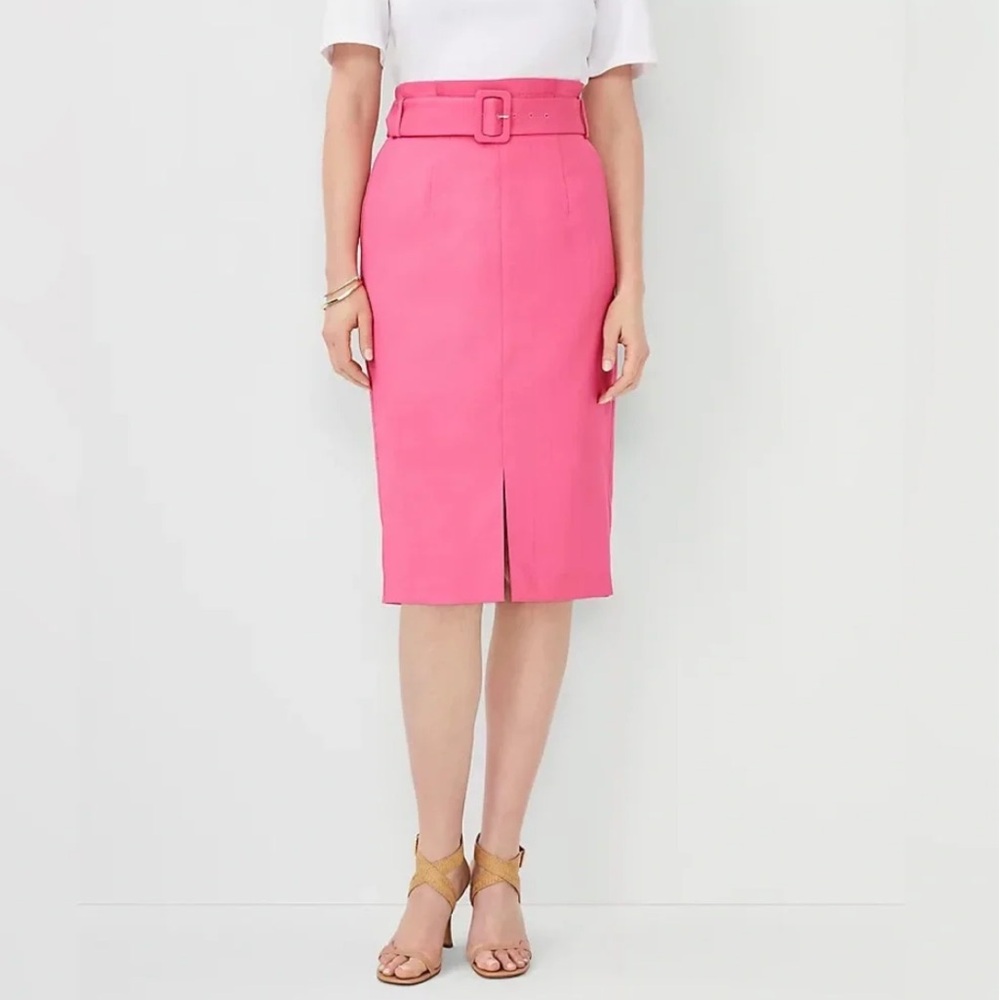 Ann Taylor High-Waist Pink Belted Pencil Skirt